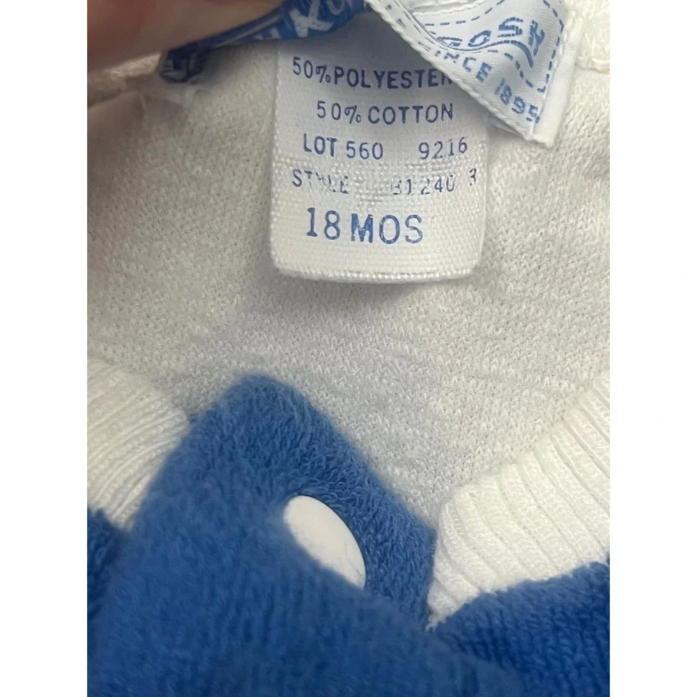 Vintage OshKosh B'Gosh Baby 18M Terry Cloth Colorblock Shirt Red White Blue 90s